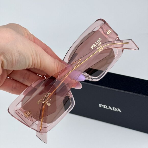 Prada PR08YS 19Q10D Transparent Peach Light Brown Cat Eye Unisex - Picture 3 of 12